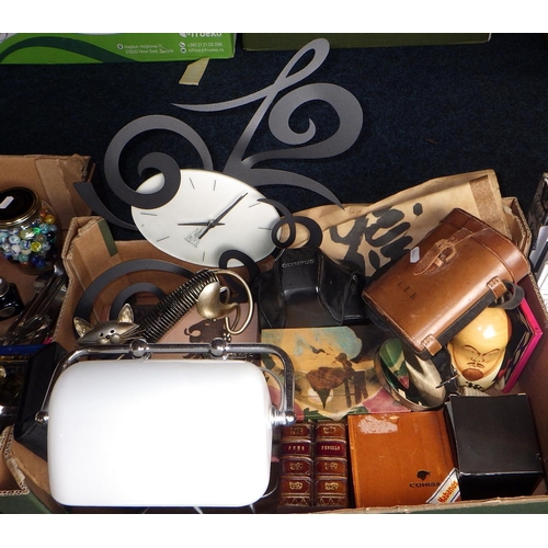 237 - Two boxes of misc collectables to inc desk lamp, binoculars, cutlery etc together with a qty of mode... 