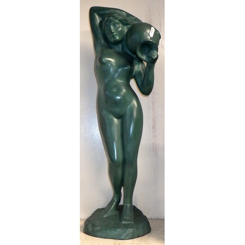 160 - A cast metal figure of a nude woman together with a marble nude and a boy with pipe (3)