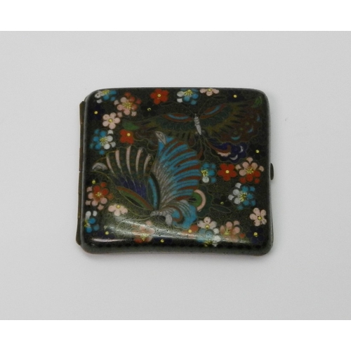 93 - An Oriental cloisonne enamel cigarette case adorned with butterflies and flowers, Meiji period, ​​​​... 