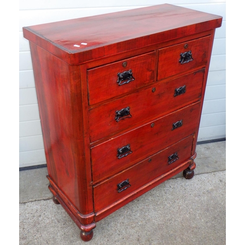 553 - A late Victorian stained chest of drawers, missing two handles, a/f, 95cm wide