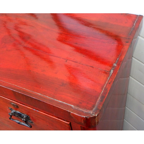 553 - A late Victorian stained chest of drawers, missing two handles, a/f, 95cm wide