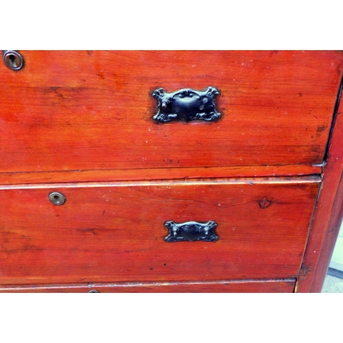 553 - A late Victorian stained chest of drawers, missing two handles, a/f, 95cm wide