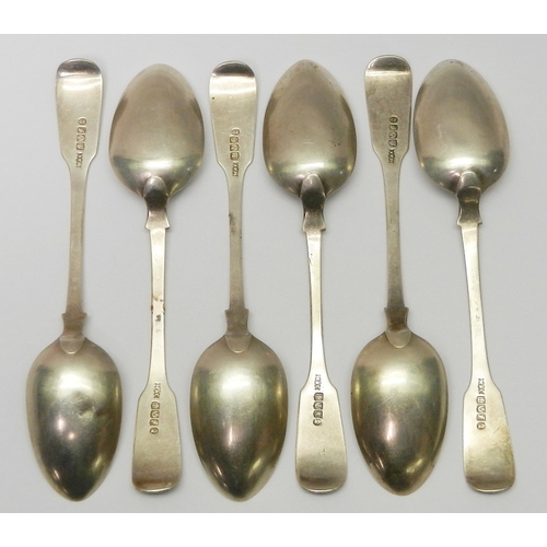 11 - Six matching Victorian Scottish silver fiddle and shell pattern dessert spoons, Mackay & Chisholm, E... 