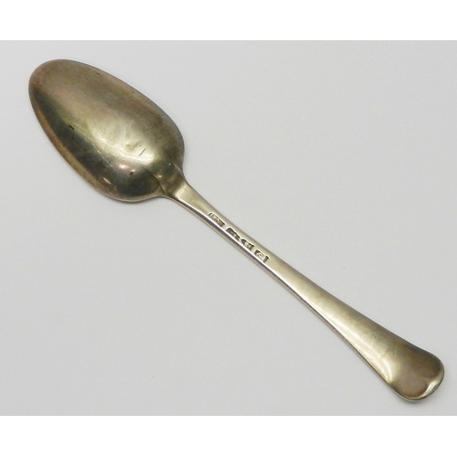 12 - A George III silver table spoon, Jacob Marsh? John Moore? London 1775.  209mm long / 65g