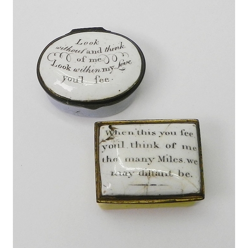 130 - Two Georgian enamel patch boxes.  The rectangular example 40 x 32mm.  A/F