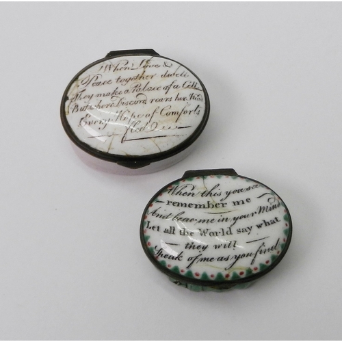 131 - Two Georgian oval enamel patch boxes.  Each approx 43 x 33mm.  A/F