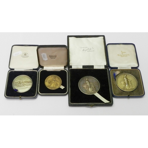 88 - One silver gilt and one silver Yorkshire Agricultural Society presentation medals, each 56mm diamete... 