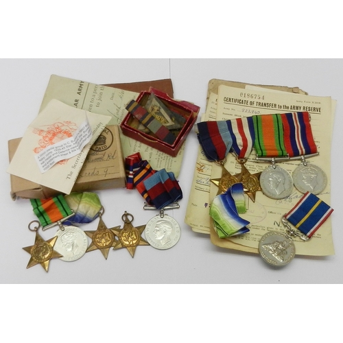 96 - WW2 campaign medals / service ephemera: a collection believed to comprise a mounted group of four to... 