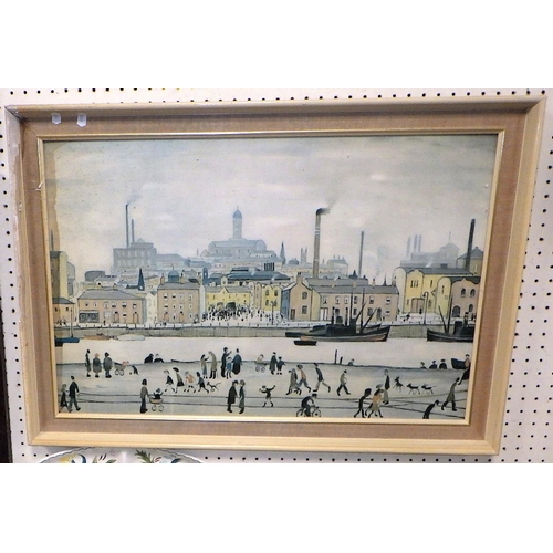 249 - A Middlesbrough Town Hall print 129/850; together with a further Lowry Northern river scene print (2... 