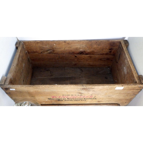 261 - A large vintage USA Arms Crate together with a draining board and a Associated Dairies Demi John (3)