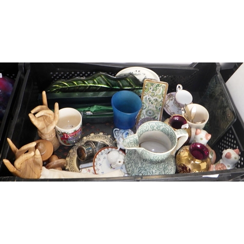 265 - Three boxes of misc glass and ceramics together with some trays (4)