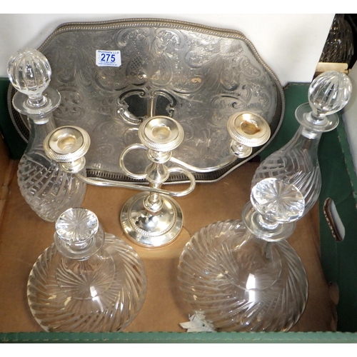 275 - A large qty of good quality cut glass drinking glasses and decanters together with a silver plated t... 