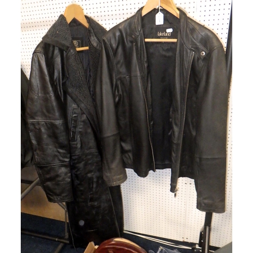 153 - A gent's full length black leather, fleece & quilt coat, Jeansware Leathers Factory, approx size 40;... 