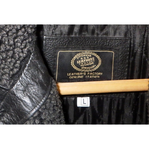 153 - A gent's full length black leather, fleece & quilt coat, Jeansware Leathers Factory, approx size 40;... 