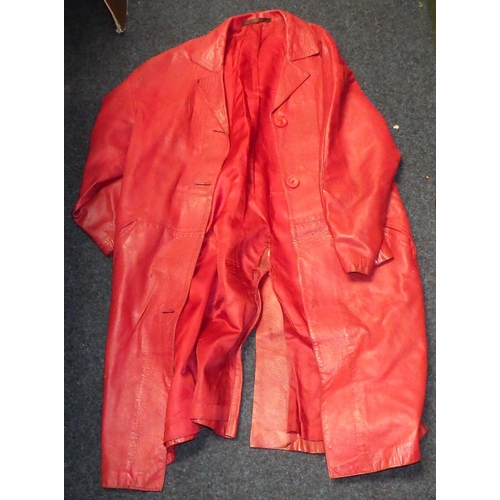 372 - A wedding dress, red leather jacket, fashion books etc