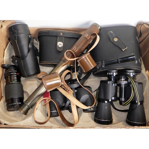 381 - Two pairs of binoculars, modern telescope etc