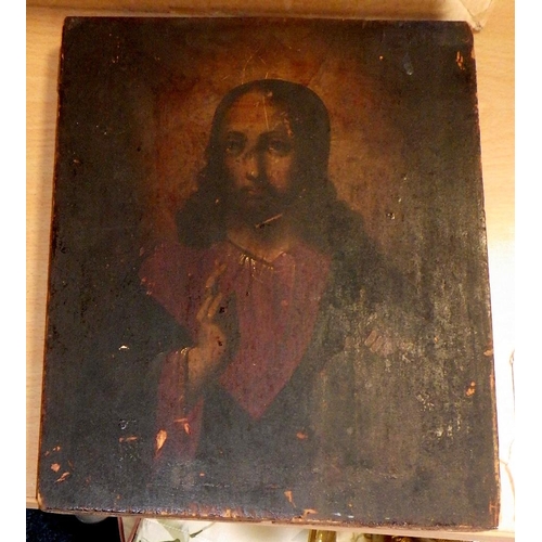 406 - An early 20thC religious painted panel 26 x 22cm