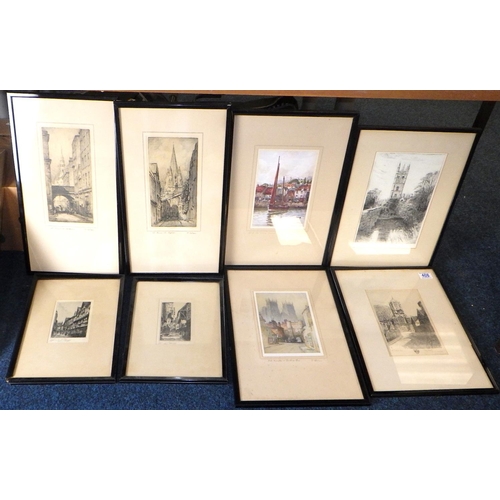 408 - A group of pencil signed etchings and prints to inc  F Robinson, a pair of M Oliver Rae etchings etc... 