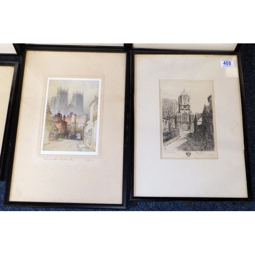 408 - A group of pencil signed etchings and prints to inc  F Robinson, a pair of M Oliver Rae etchings etc... 