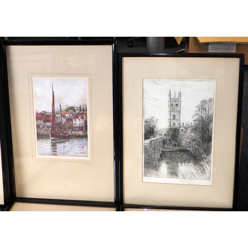 408 - A group of pencil signed etchings and prints to inc  F Robinson, a pair of M Oliver Rae etchings etc... 