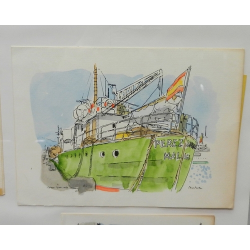 156 - Paul Parker (American 1905 - 1987): a frame containing six original watercolour painting greetings c... 