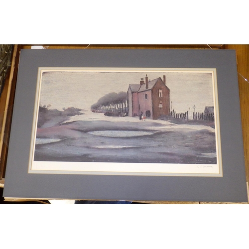 378 - The Lonely House, a signed print after L S Lowry, faded, sun bleached, stamped BBF