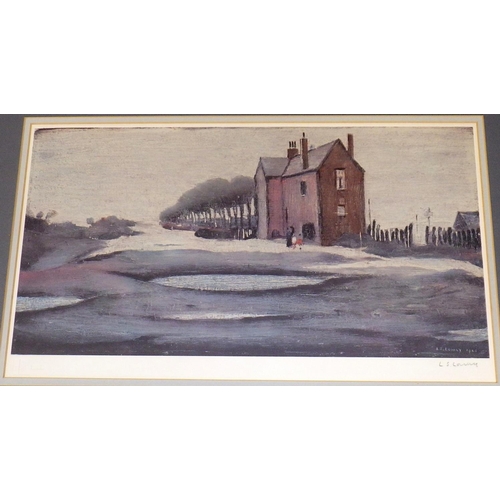 378 - The Lonely House, a signed print after L S Lowry, faded, sun bleached, stamped BBF