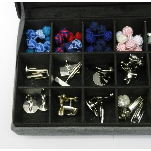 56 - A qty of cufflinks incl white metal examples; costume jewellery etc incl a silver gilt necklace, a w... 