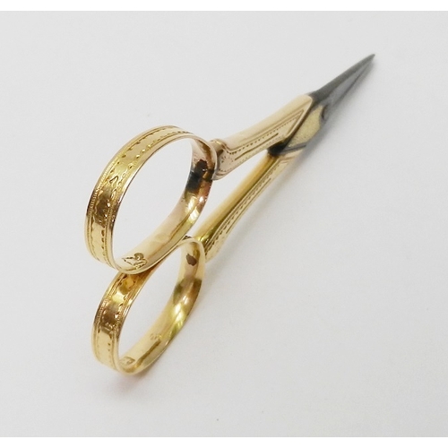 61 - A pair of French 18th cent sewing scissors c1780, steel, gilt steel and yellow metal bearing assay m... 