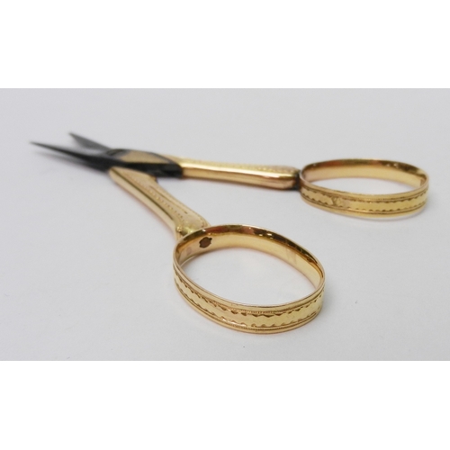 61 - A pair of French 18th cent sewing scissors c1780, steel, gilt steel and yellow metal bearing assay m... 