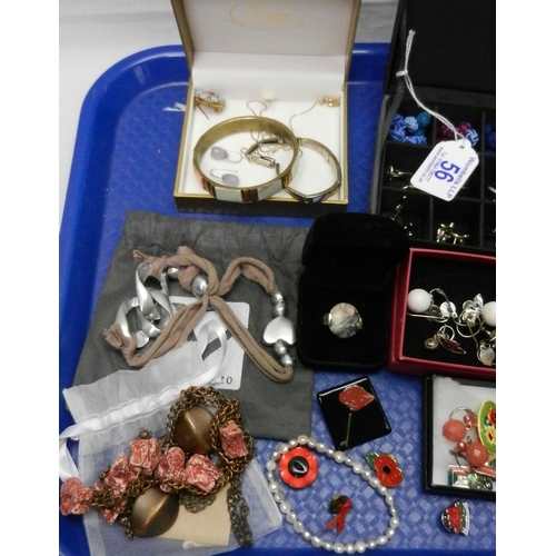 56 - A qty of cufflinks incl white metal examples; costume jewellery etc incl a silver gilt necklace, a w... 