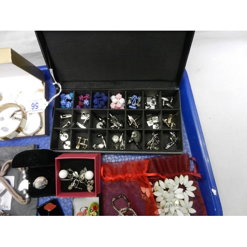 56 - A qty of cufflinks incl white metal examples; costume jewellery etc incl a silver gilt necklace, a w... 