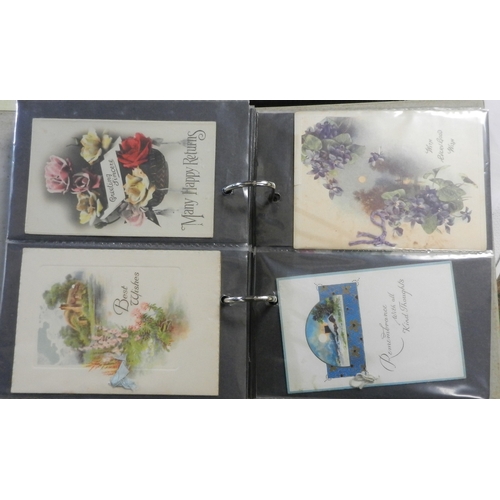 83 - Three file boxes of Edwardian and later postcards; three late 20th cent postcard albums, two includi... 