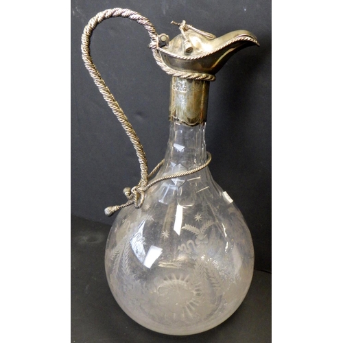 583 - A late Victorian silver mounted etched claret jug 30cm tall