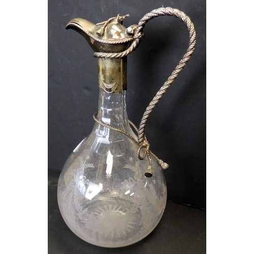 583 - A late Victorian silver mounted etched claret jug 30cm tall