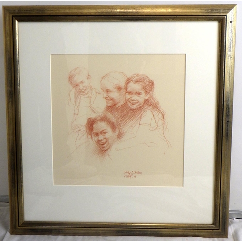 296 - Alan Flood, 'Study of Children II' for 'Let All the Little Children Come to Me', conte crayon on pap... 