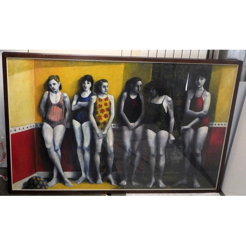 5 - Kathryn Ensall, 'Girls in Line', unsigned? oil on canvas 1988: 190x124cm. VAT & Buyers Premium apply... 