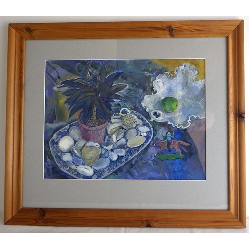 36 - Celia Wilson, 'Still Life With Rider (Blue)', mixed media 1992: 56x48cm. VAT & Buyers Premium apply,... 