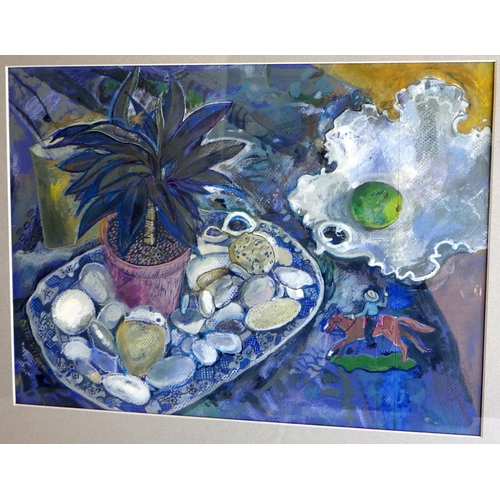 36 - Celia Wilson, 'Still Life With Rider (Blue)', mixed media 1992: 56x48cm. VAT & Buyers Premium apply,... 