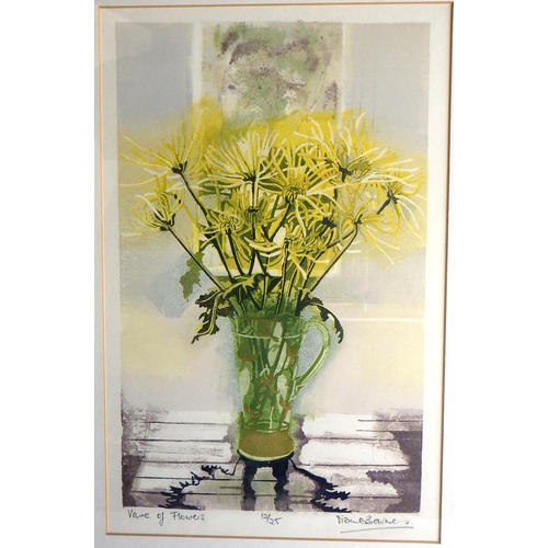 140 - Two Diane Barnes colour linocuts: 'Vase of Flowers', 12/25 1995 (58x42cm) and 'Virginia Creeper', 8/... 