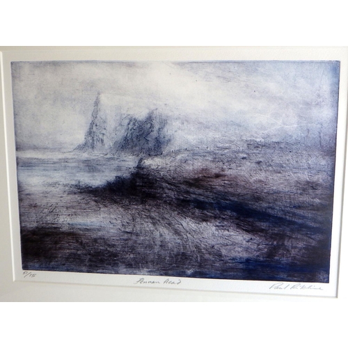 142 - Five Paul Ritchie etchings: 'Pennan Head', 51/75 1995 (53x62cm); 'Stoer Light', 45/50 no date (64x71... 