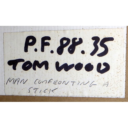 127 - Tom Wood, 'Man Confronting A Stick', 1988: 48x71cm. VAT & Buyers Premium apply, ARR if sold for £100... 