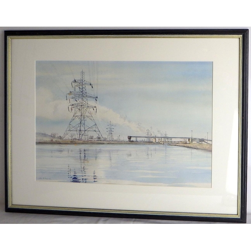 162 - John Ridyard, 'Kellingley Colliery with Ferrybridge Power station in the Distance', watercolour 1995... 