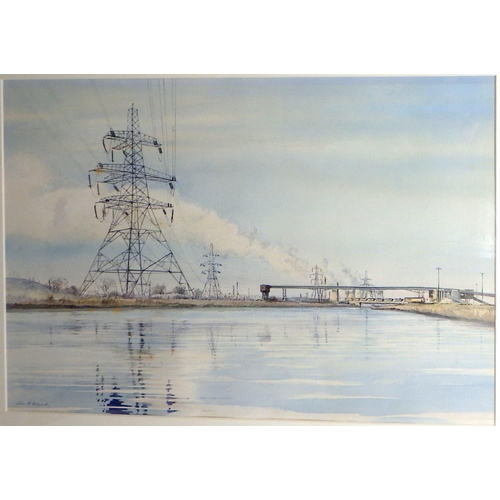 162 - John Ridyard, 'Kellingley Colliery with Ferrybridge Power station in the Distance', watercolour 1995... 