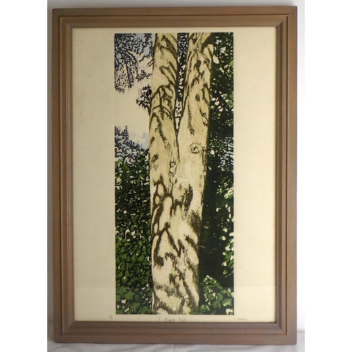 170 - Two Michael Exall artworks: 'Y Shaped Tree', 2/8 woodcut 1994 (71x52cm) & 'Fruit And Bowls', 23/30 e... 