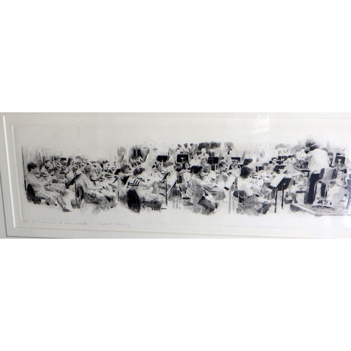 174 - Four Christopher Robinson drypoint pictures: 'BBC Philharmonic of Manchester', etching 1991 (46x95cm... 