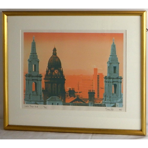 177 - Two Simon Poe silkscreen prints: 'Leeds Town Hall', 11/45 1987 (42x50cm) and 'Crows Over Castle Doba... 