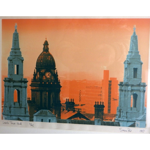 177 - Two Simon Poe silkscreen prints: 'Leeds Town Hall', 11/45 1987 (42x50cm) and 'Crows Over Castle Doba... 