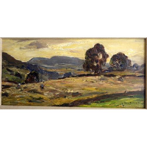 181 - Owen Bowen, 'Haymaking at Appletreewick', oil on board c1930: 27x43. VAT & Buyers Premium apply, ARR... 