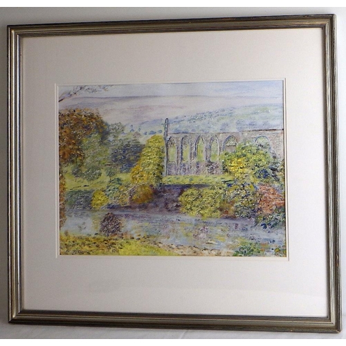 87 - Marie Walker Last, 'Bolton Abbey', gouache on paper 1991 (£300): 63x70cm. VAT & Buyers Premium apply... 